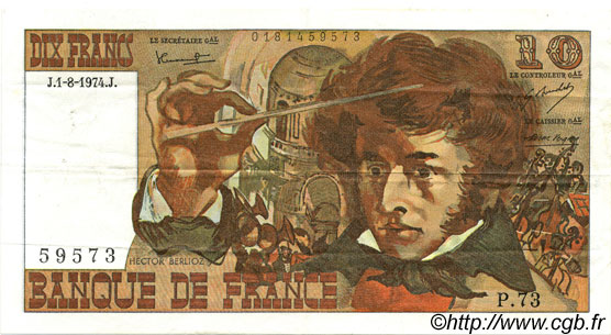 10 Francs BERLIOZ FRANCE  1974 F.63.06 XF-