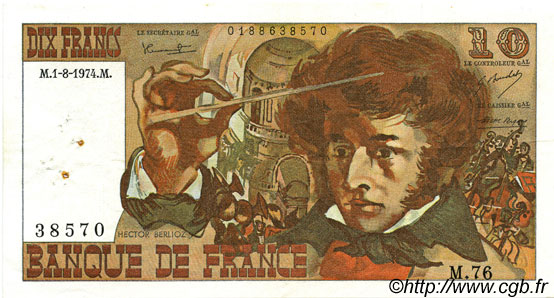 10 Francs BERLIOZ FRANCE  1974 F.63.06 VF