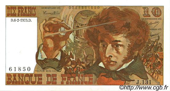 10 Francs BERLIOZ FRANKREICH  1975 F.63.08 fST
