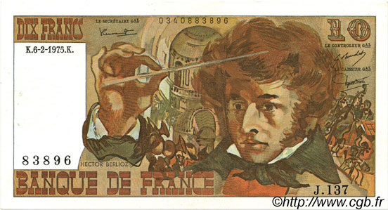 10 Francs BERLIOZ FRANKREICH  1975 F.63.08 VZ