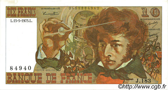10 Francs BERLIOZ FRANCE  1975 F.63.10 pr.SPL