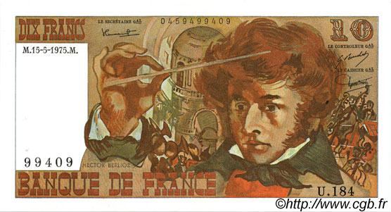 10 Francs BERLIOZ FRANCIA  1975 F.63.10 EBC+