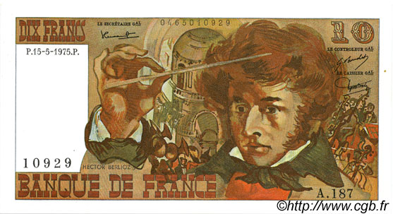10 Francs BERLIOZ FRANCE  1975 F.63.10 UNC