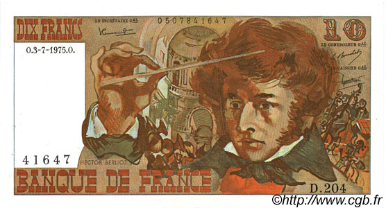 10 Francs BERLIOZ FRANCE  1975 F.63.11 XF+