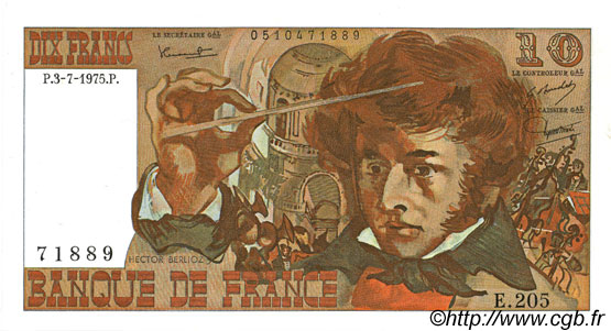 10 Francs BERLIOZ FRANCE  1975 F.63.11 UNC