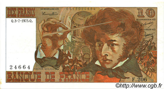 10 Francs BERLIOZ FRANCE  1975 F.63.11 XF+