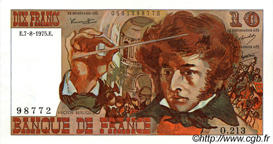10 Francs BERLIOZ FRANCIA  1975 F.63.12 AU