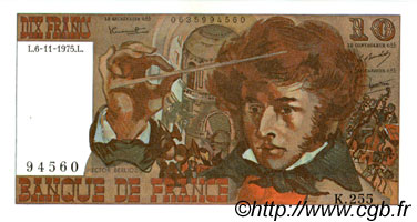 10 Francs BERLIOZ FRANCE  1975 F.63.14 AU