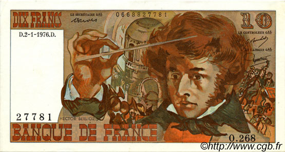 10 Francs BERLIOZ FRANKREICH  1976 F.63.16 fST+