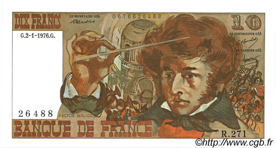 10 Francs BERLIOZ FRANCE  1976 F.63.16 UNC-