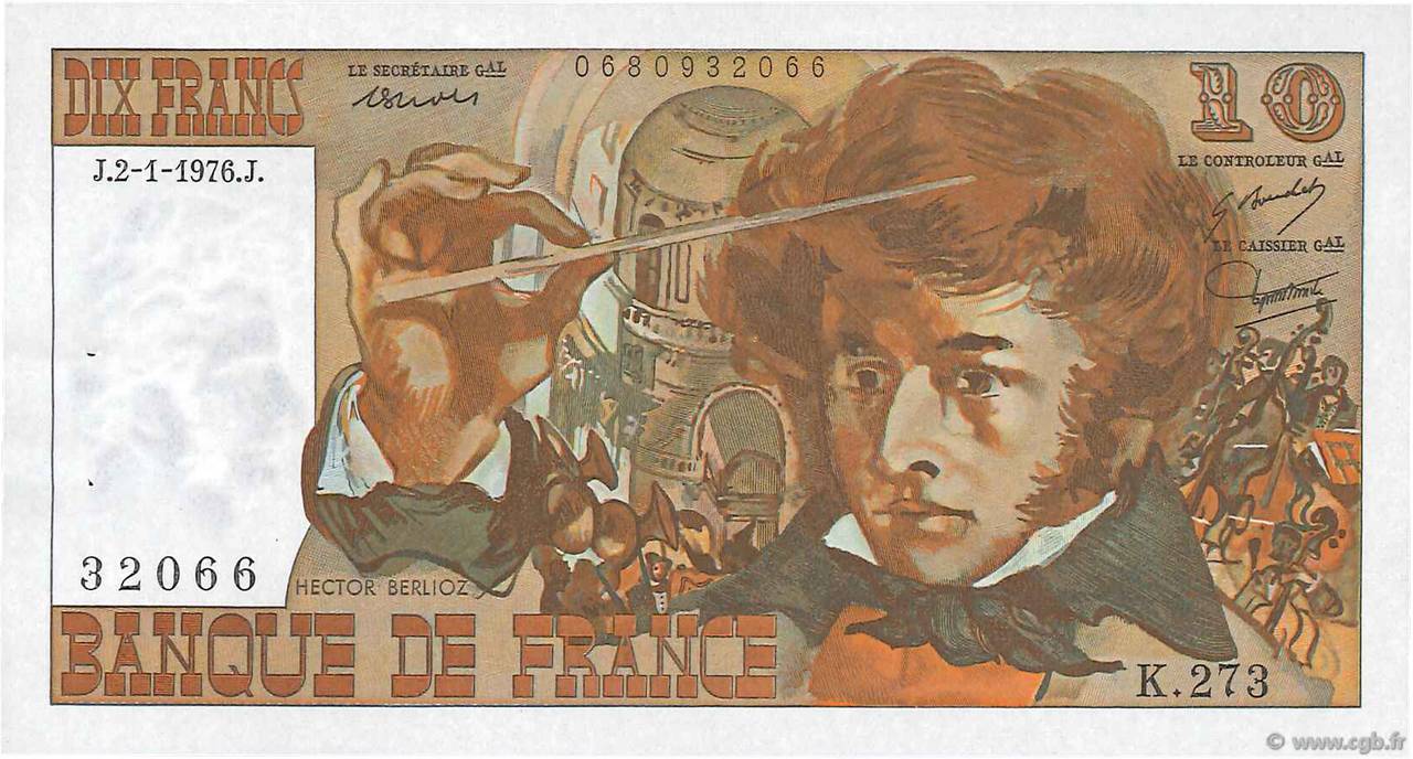10 Francs BERLIOZ FRANKREICH  1976 F.63.16 fST
