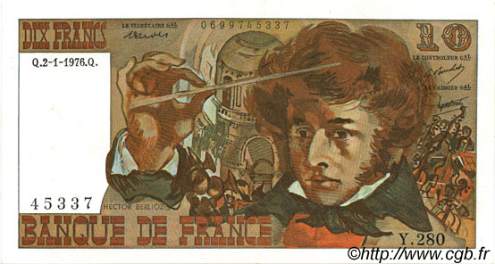 10 Francs BERLIOZ FRANKREICH  1976 F.63.16 VZ+
