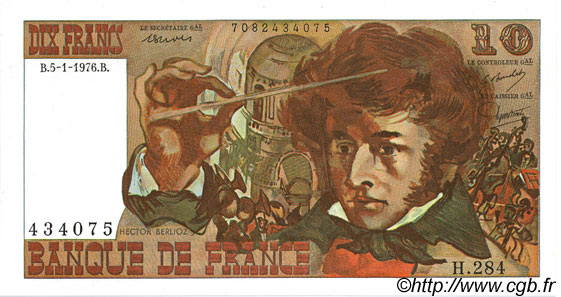 10 Francs BERLIOZ FRANCE  1976 F.63.17 UNC