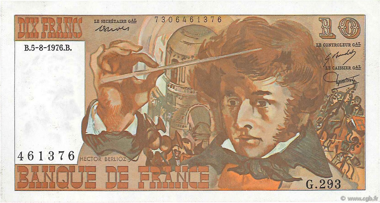 10 Francs BERLIOZ FRANKREICH  1976 F.63.20 fST+