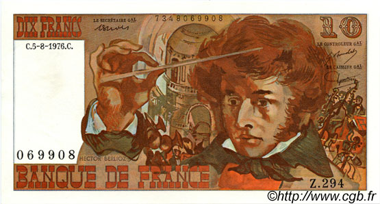 10 Francs BERLIOZ FRANCE  1976 F.63.20 AU+