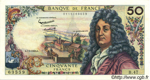 50 Francs RACINE FRANCIA  1963 F.64.04 EBC a SC