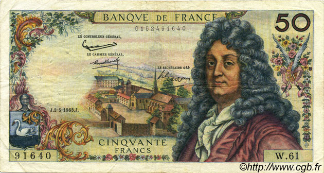 50 Francs RACINE FRANCIA  1963 F.64.05 BC+