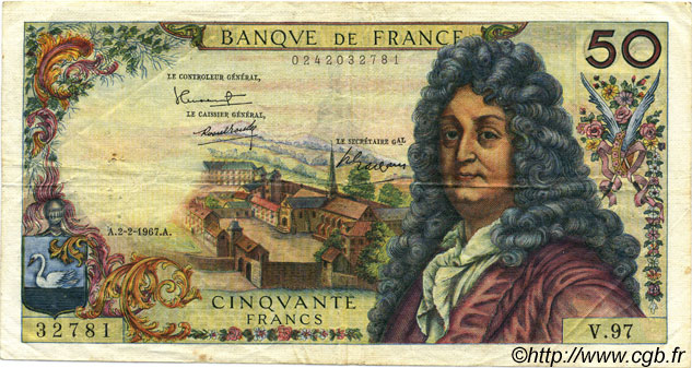 50 Francs RACINE FRANCIA  1967 F.64.09 BC+