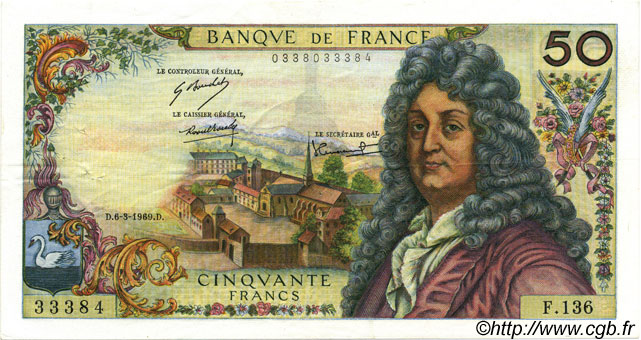 50 Francs RACINE FRANCIA  1969 F.64.13 MBC+