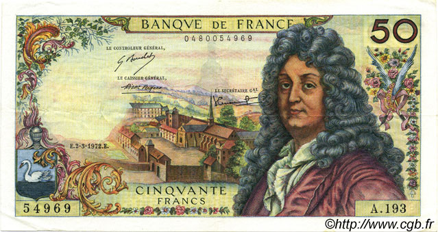 50 Francs RACINE FRANCIA  1972 F.64.20 EBC