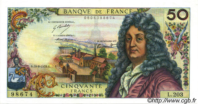 50 Francs RACINE FRANCIA  1972 F.64.21 AU