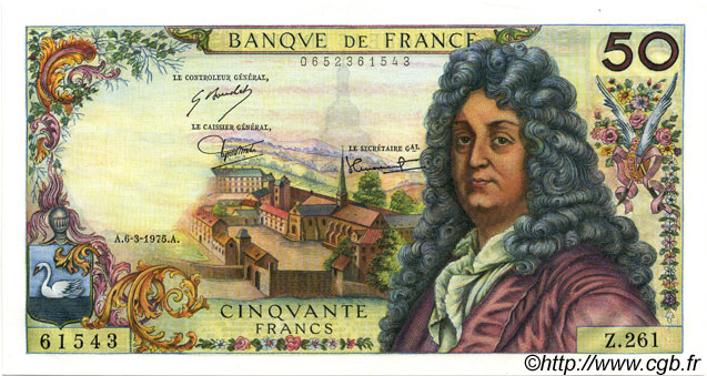 50 Francs RACINE FRANCIA  1975 F.64.29 q.FDC