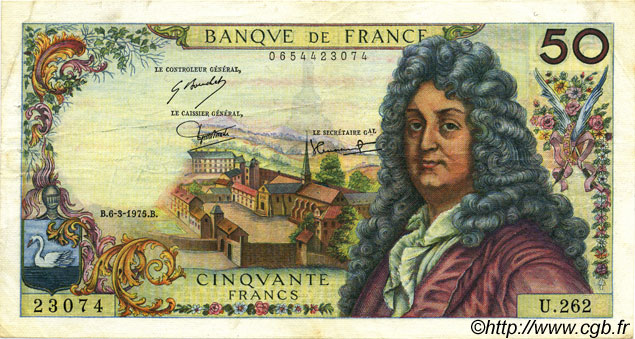 50 Francs RACINE FRANCIA  1975 F.64.29 MBC