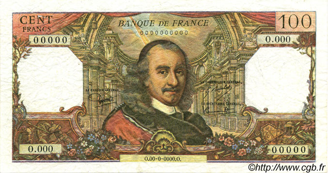 100 Francs CORNEILLE Spécimen FRANCIA  1975 F.65.48S BB