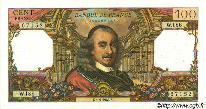 100 Francs CORNEILLE FRANKREICH  1966 F.65.14 fVZ