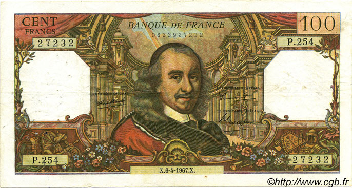 100 Francs CORNEILLE FRANCIA  1967 F.65.17 BB