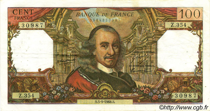 100 Francs CORNEILLE FRANCIA  1968 F.65.23 BB