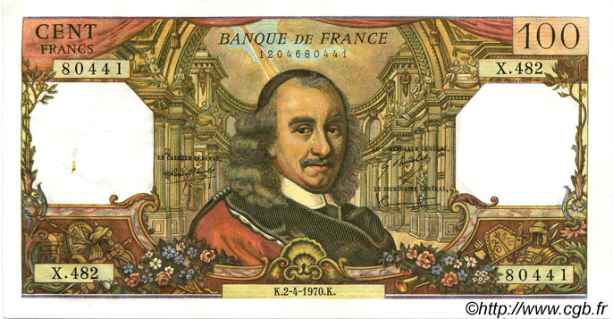 100 Francs CORNEILLE FRANCE  1970 F.65.31 pr.SPL