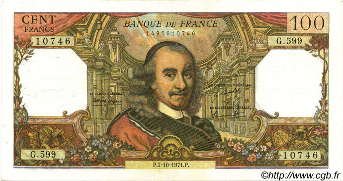 100 Francs CORNEILLE FRANKREICH  1971 F.65.37 fVZ