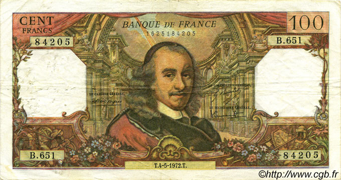 100 Francs CORNEILLE FRANCIA  1972 F.65.39 q.MB