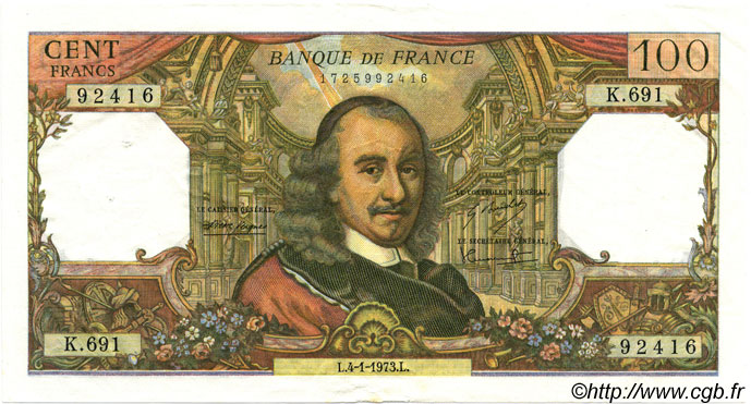 100 Francs CORNEILLE FRANCIA  1973 F.65.41 SPL