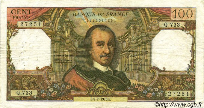 100 Francs CORNEILLE FRANCIA  1973 F.65.43 q.MB