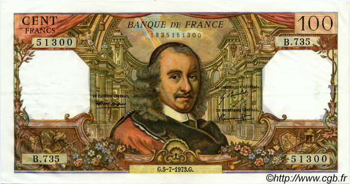 100 Francs CORNEILLE FRANCIA  1973 F.65.43 EBC