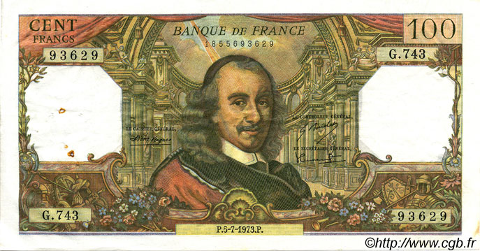 100 Francs CORNEILLE FRANCE  1973 F.65.43 VF+