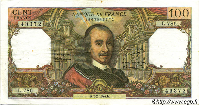 100 Francs CORNEILLE FRANCIA  1974 F.65.45 BB