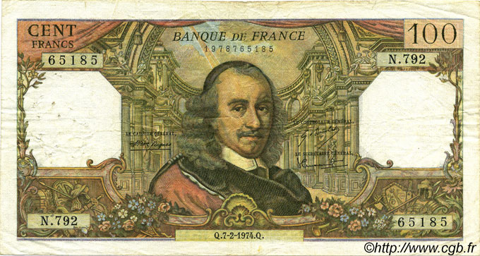 100 Francs CORNEILLE FRANKREICH  1974 F.65.45 S