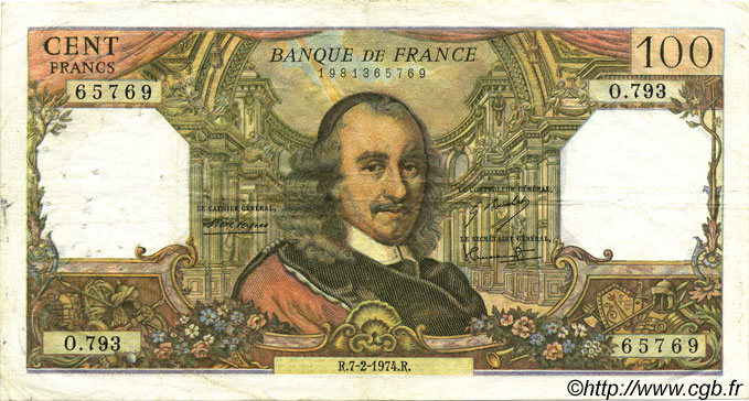 100 Francs CORNEILLE FRANKREICH  1974 F.65.45 S