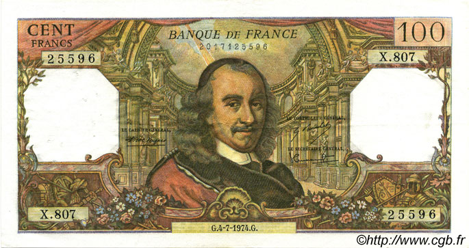 100 Francs CORNEILLE FRANCIA  1974 F.65.46 MBC+