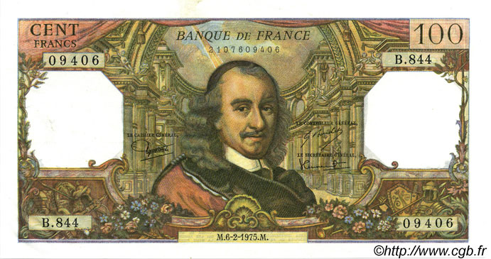 100 Francs CORNEILLE FRANCE  1975 F.65.48 AU+