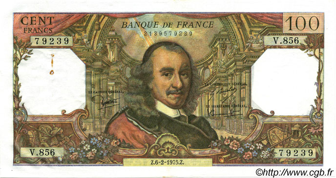 100 Francs CORNEILLE FRANCIA  1975 F.65.48 EBC+