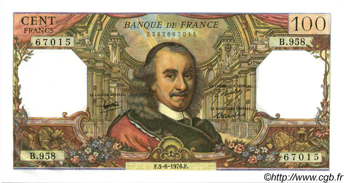 100 Francs CORNEILLE FRANCE  1976 F.65.53 UNC-