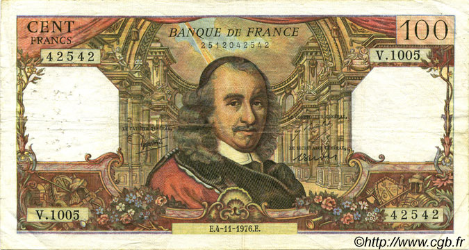 100 Francs CORNEILLE FRANCIA  1976 F.65.55 q.BB