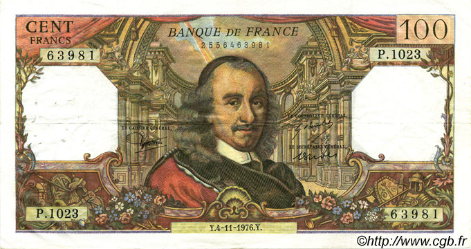 100 Francs CORNEILLE FRANCIA  1976 F.65.55 BB