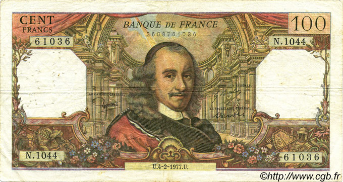 100 Francs CORNEILLE FRANCIA  1977 F.65.56 BC