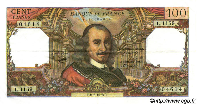 100 Francs CORNEILLE FRANKREICH  1978 F.65.61 VZ
