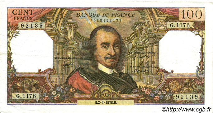100 Francs CORNEILLE FRANCIA  1978 F.65.62 MBC+